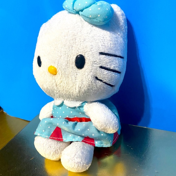 HELLO KITTY VTG 2014 BEANIE PLUSH WEARIG BLUE & RED DRESS w/WHITE POLK-A-DOTS 7” - Picture 3 of 12